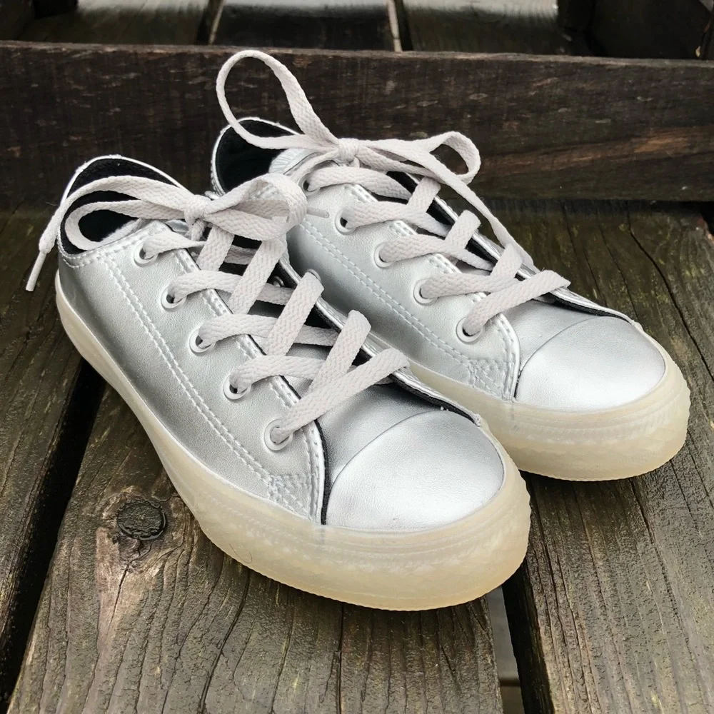 - Converse Sz 2 Silver Metallic All-Star Sneakers! NEW!